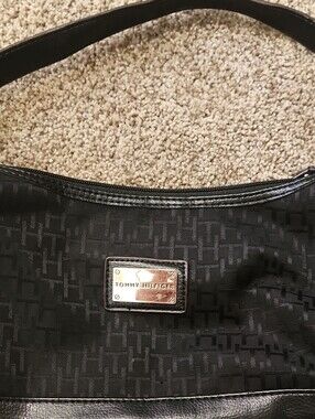 Tommy Hilfiger Black Shoulder Bag with Branded Metal Plaque